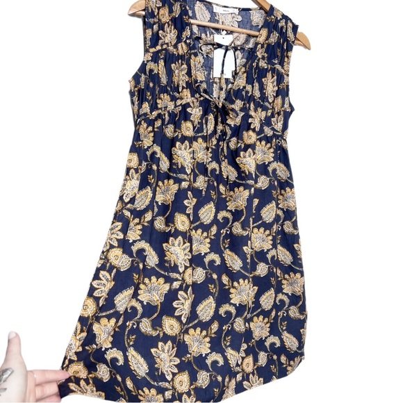 New with Tag MNG Mango Womens Navy Floral Orange Tie Front Sleeveless Mini Dress - Picture 4 of 16